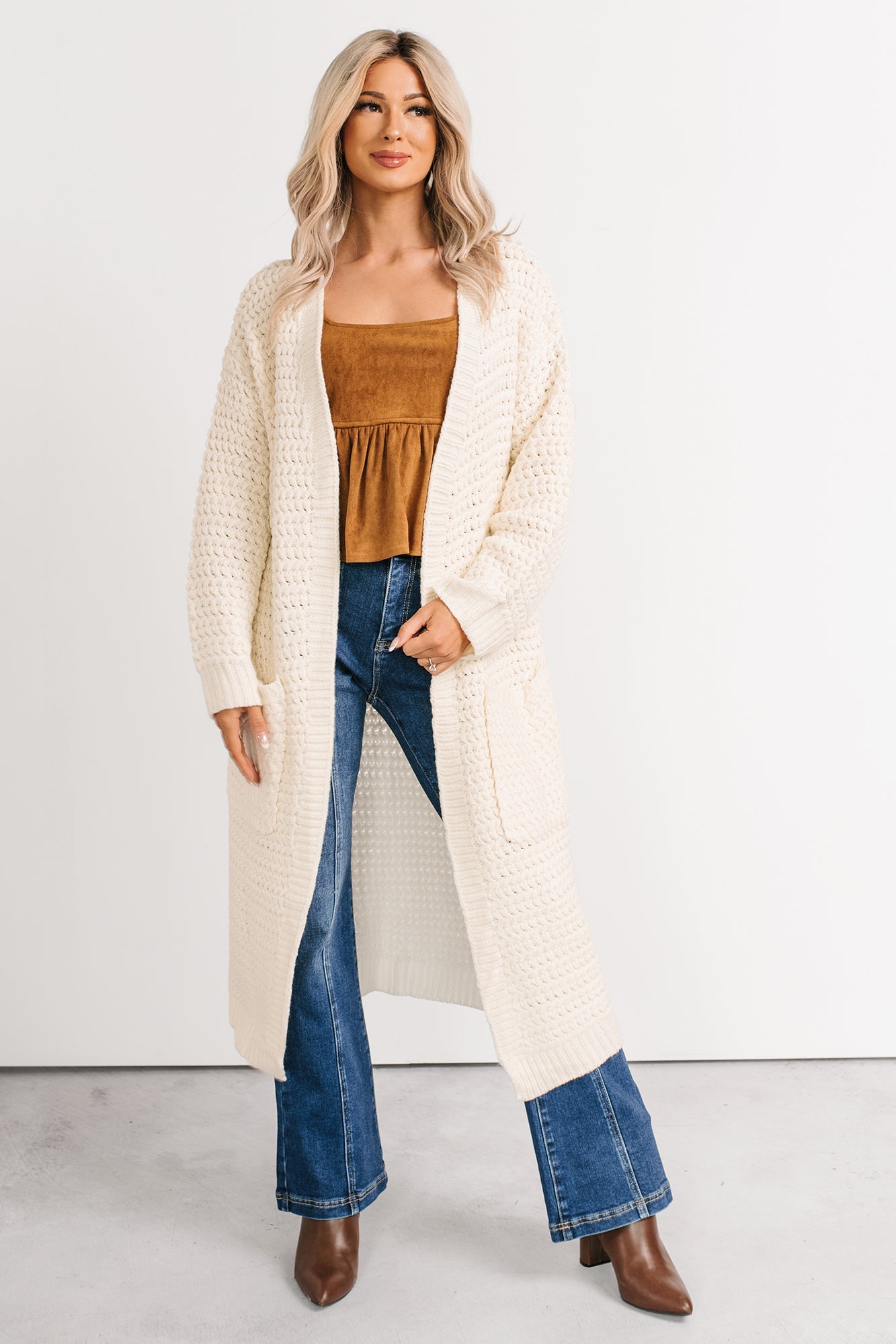 Still Dreaming Cable Knit Long Cardigan (Cream)