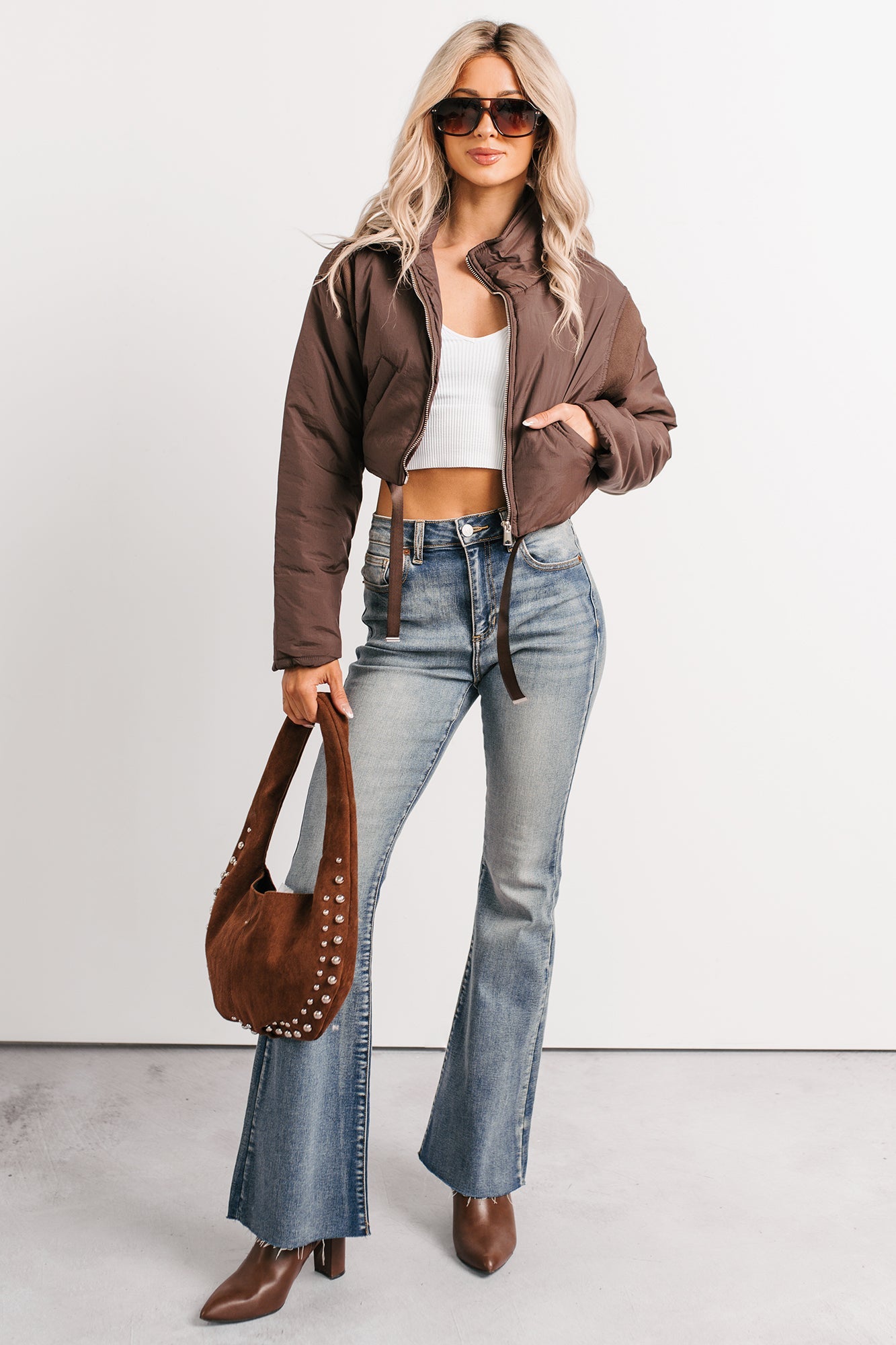 Snow Calls Cropped Bomber Jacket (Espresso)