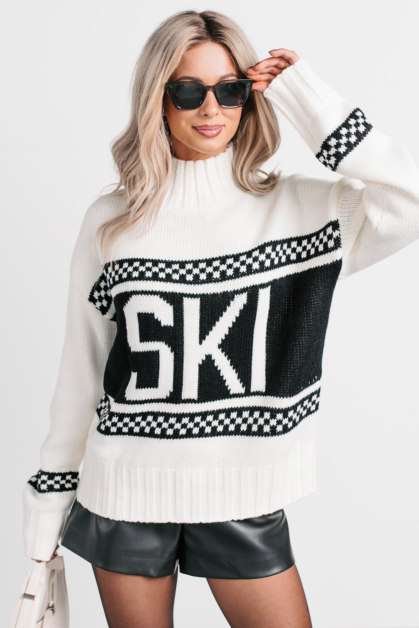 Ski You Later Graphic Mock Neck Sweater (Off White)