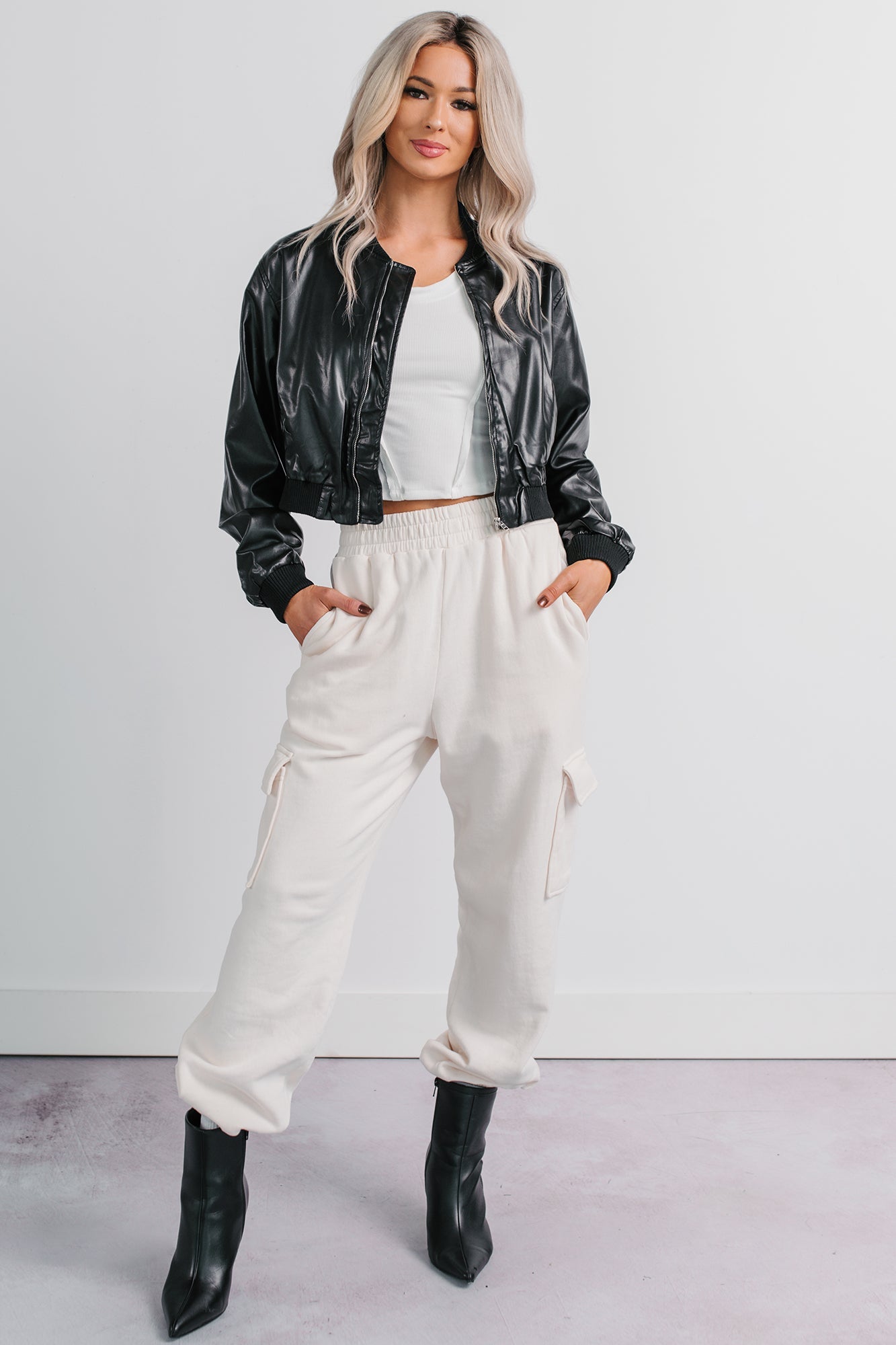 Practicing Patience Fleece Cargo Joggers (Ivory)
