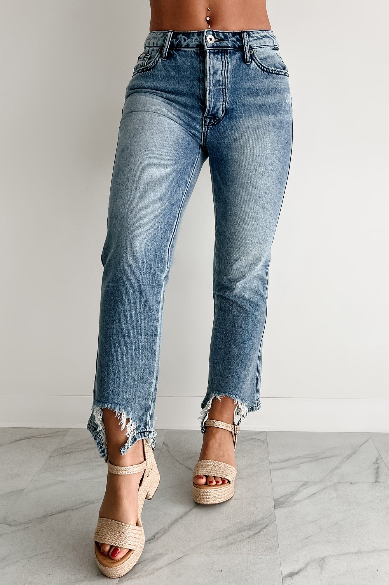 Rosanna Special A Distressed Hem Dad Jeans (Medium Light)