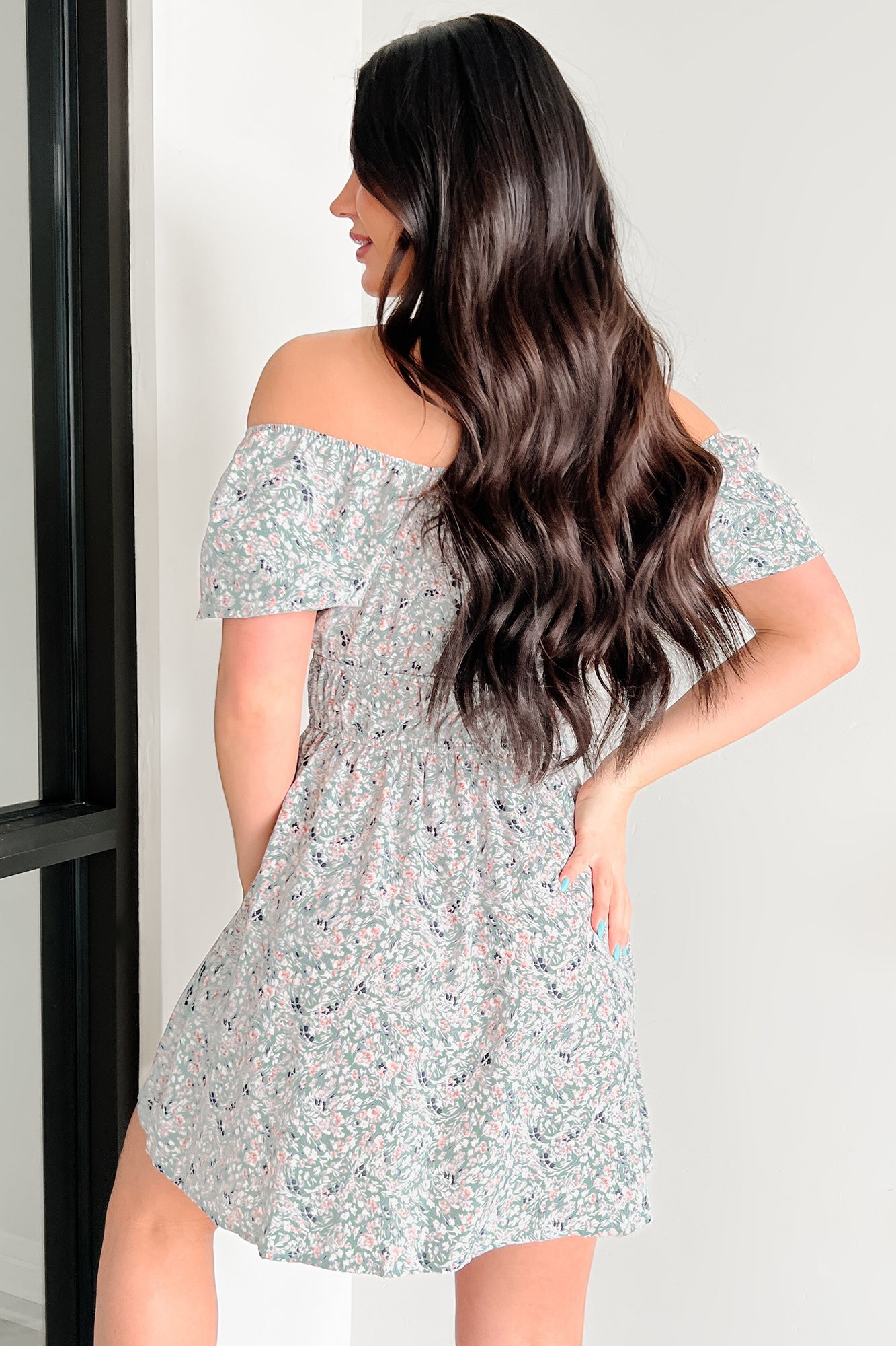 Wildflower Wish Puff Sleeve Floral Mini Dress (Sage/Multi)