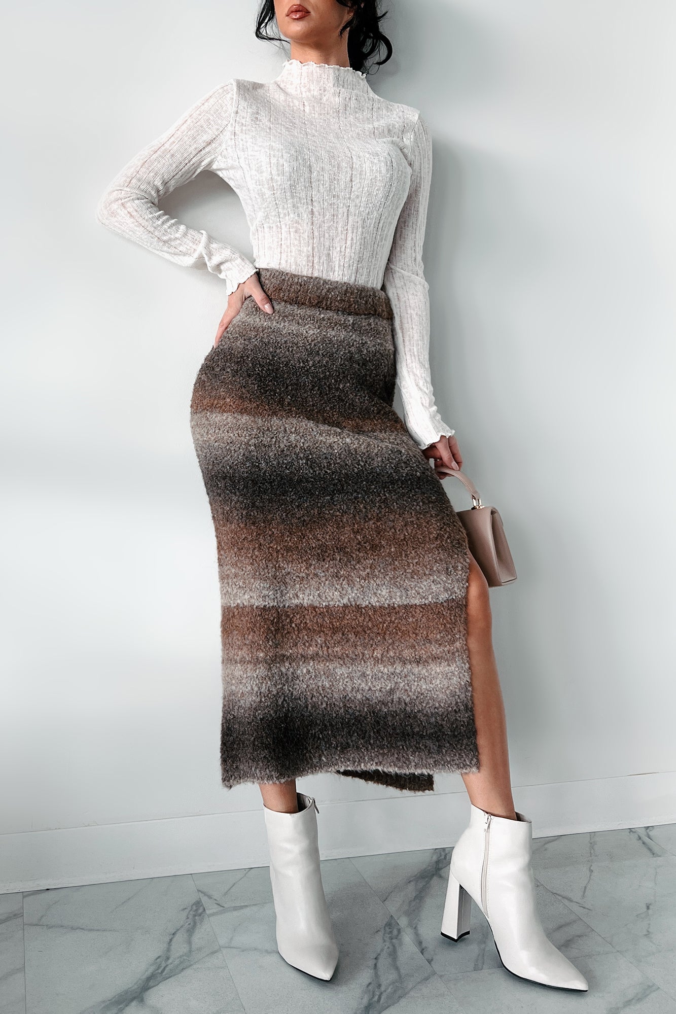 Ready To Reconnect Sweater Knit Ombre Midi Skirt (Espresso)