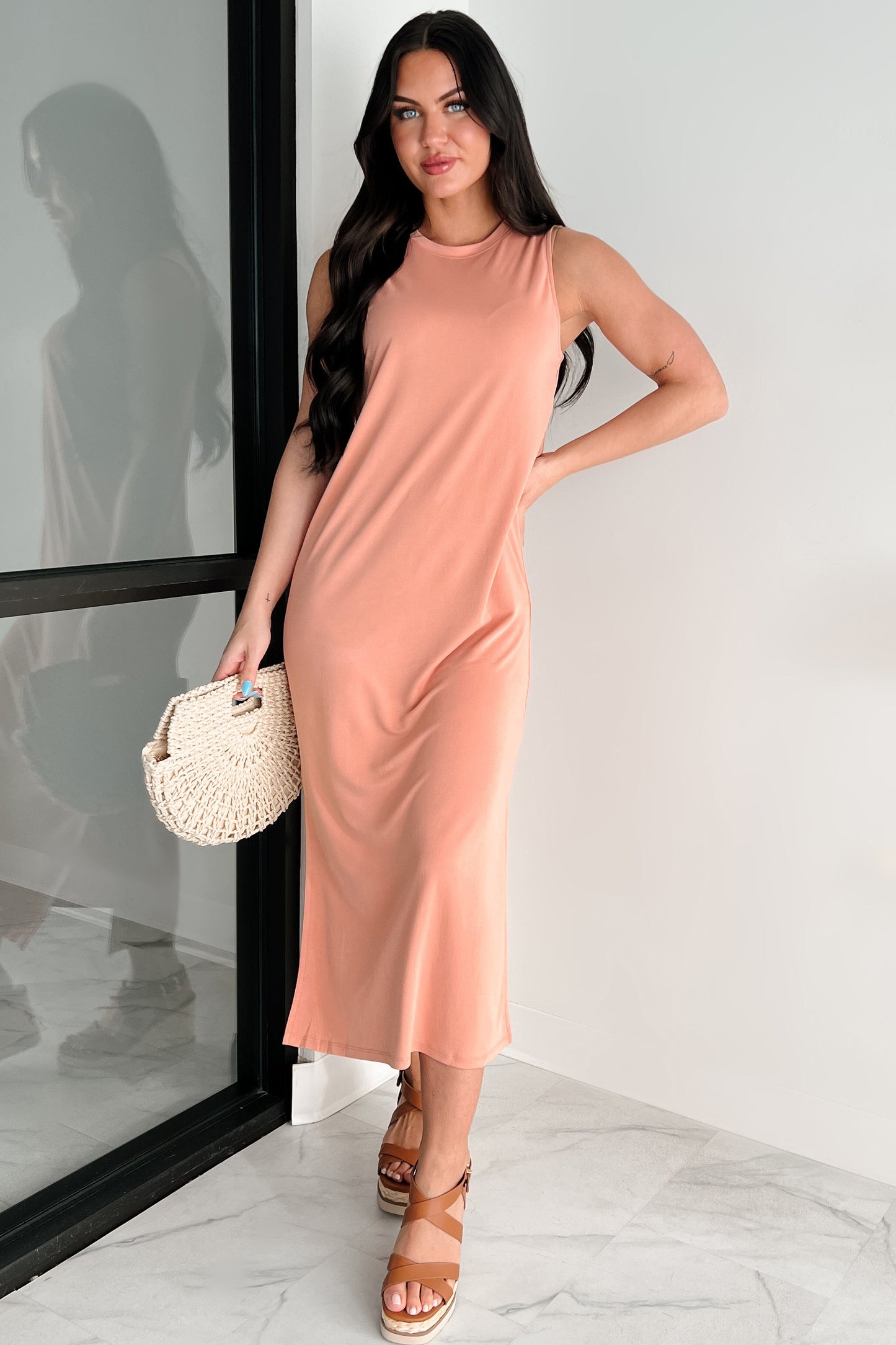 Versatile Vibes Sleeveless Midi Dress (Dusty Clay)