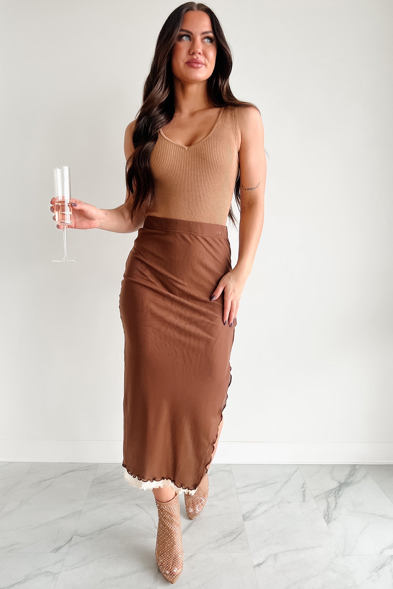 True Fascination Ribbed Metallic Lurex Bodysuit (Gold)