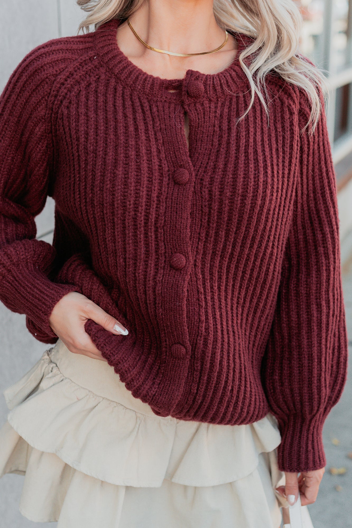 Right Thing Knit Raglan Sleeve Cardigan (Wine)