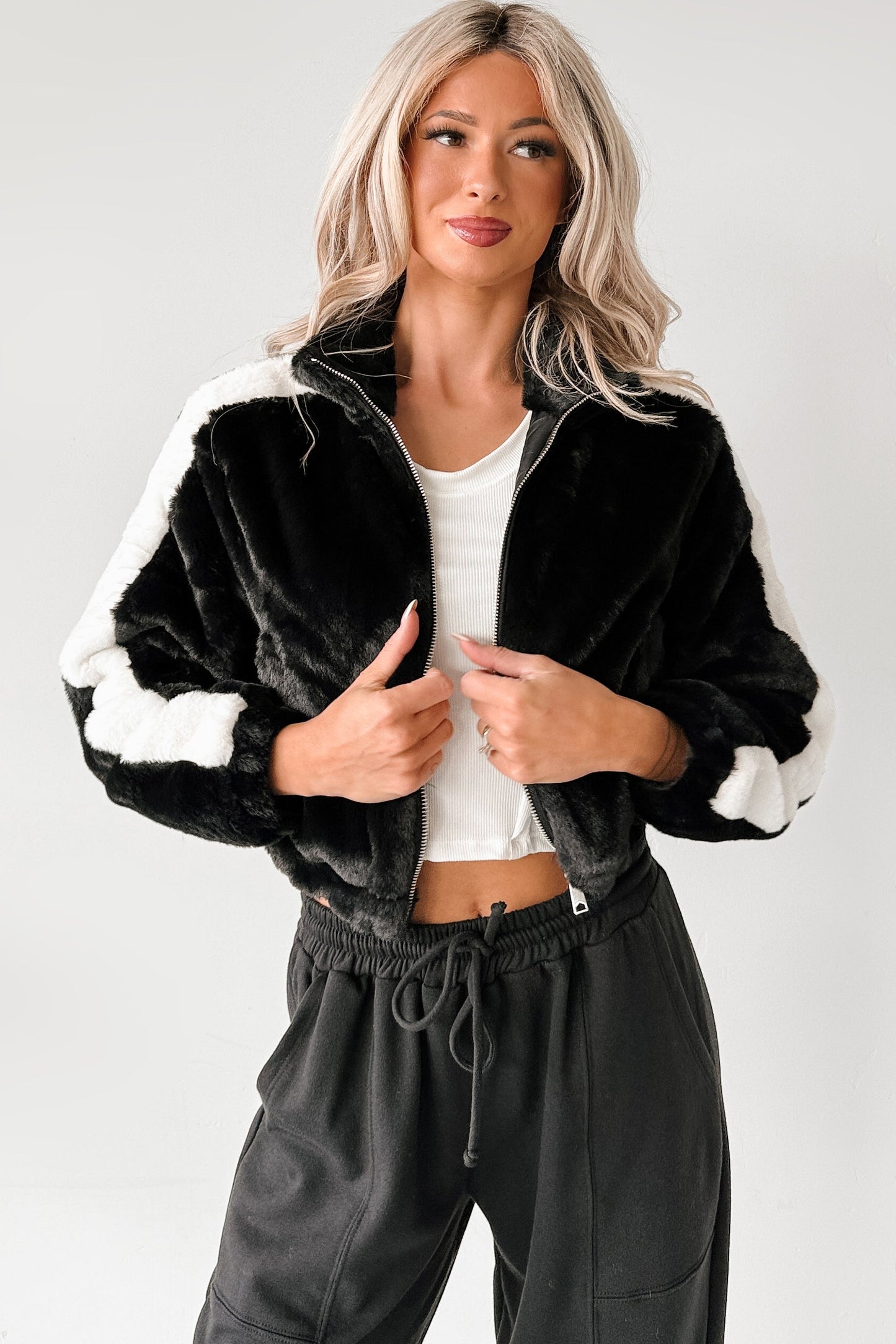 Radiance Rule Faux Fur Cropped Jacket (Black)