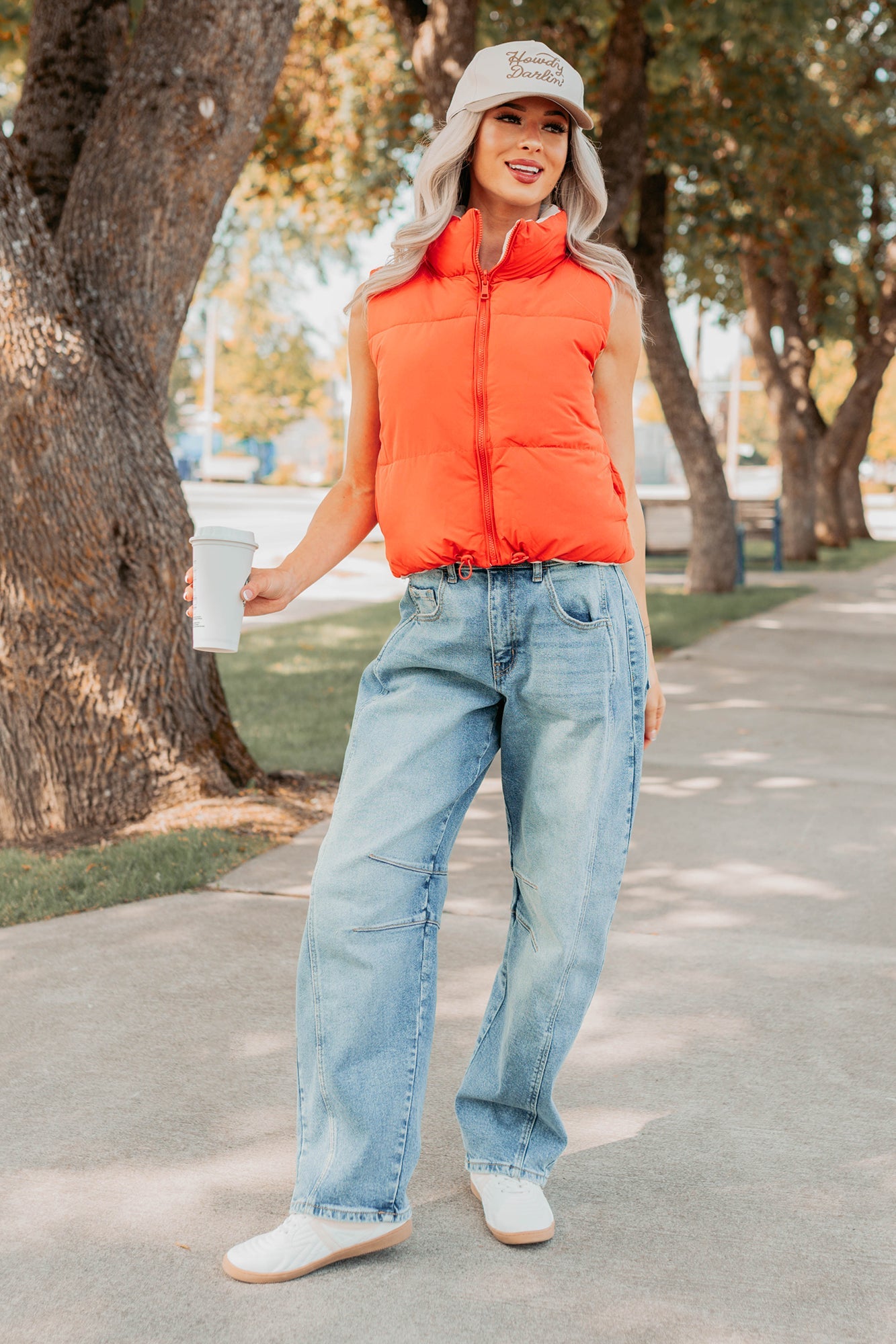 On The Reverse Side Reversible Puffer Vest (Tomato/Beige)