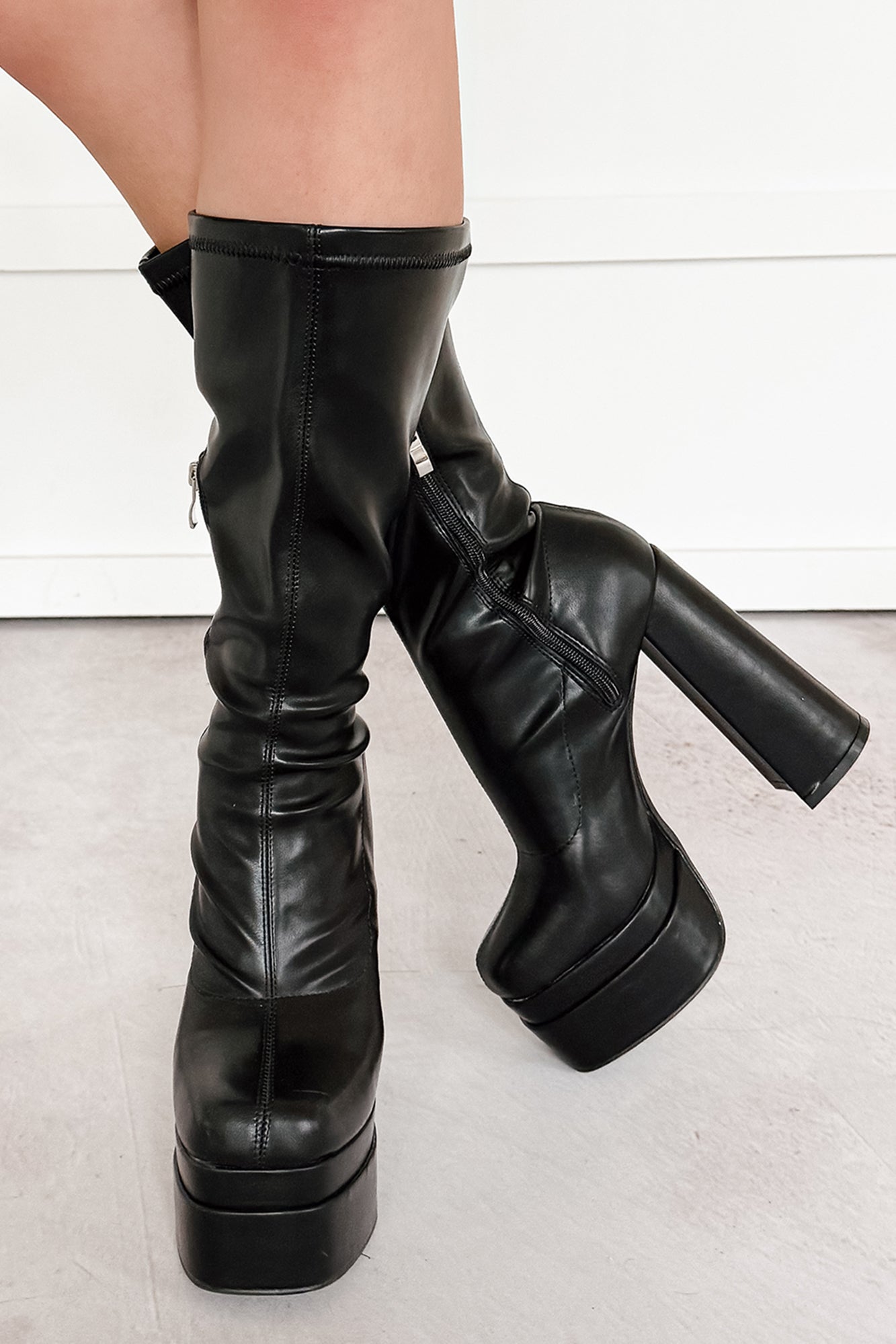 Viviana Faux Leather Chunky Platform Boots (Black)