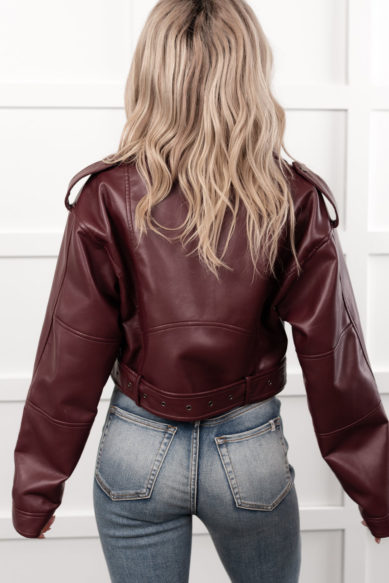 Rule Maker Faux Leather Cropped Jacket (Wine)