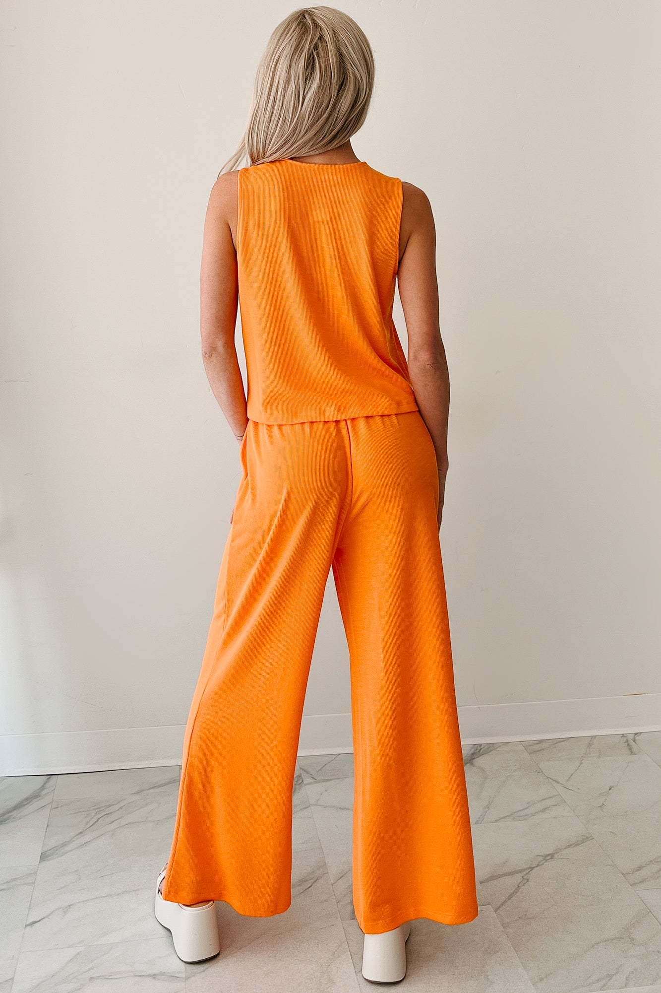 Still As The Stars Two-Piece Ribbed Tank & Pant Set (Orange)