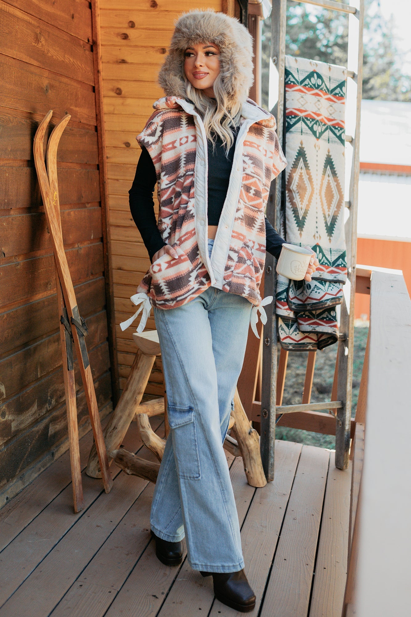 Lost In Motion Fleece Button-Up Vest (Rust/Multi)