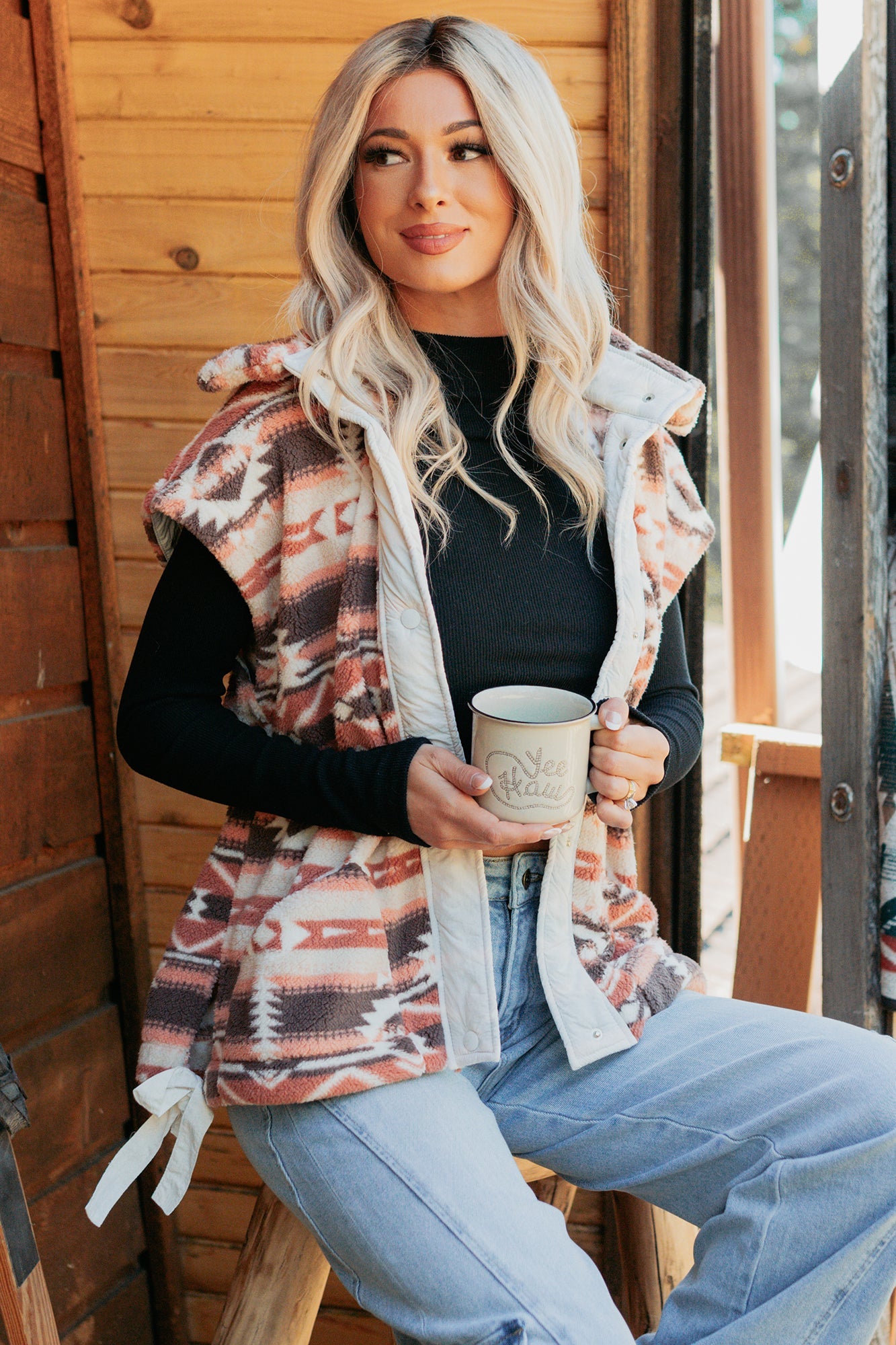 Lost In Motion Fleece Button-Up Vest (Rust/Multi)