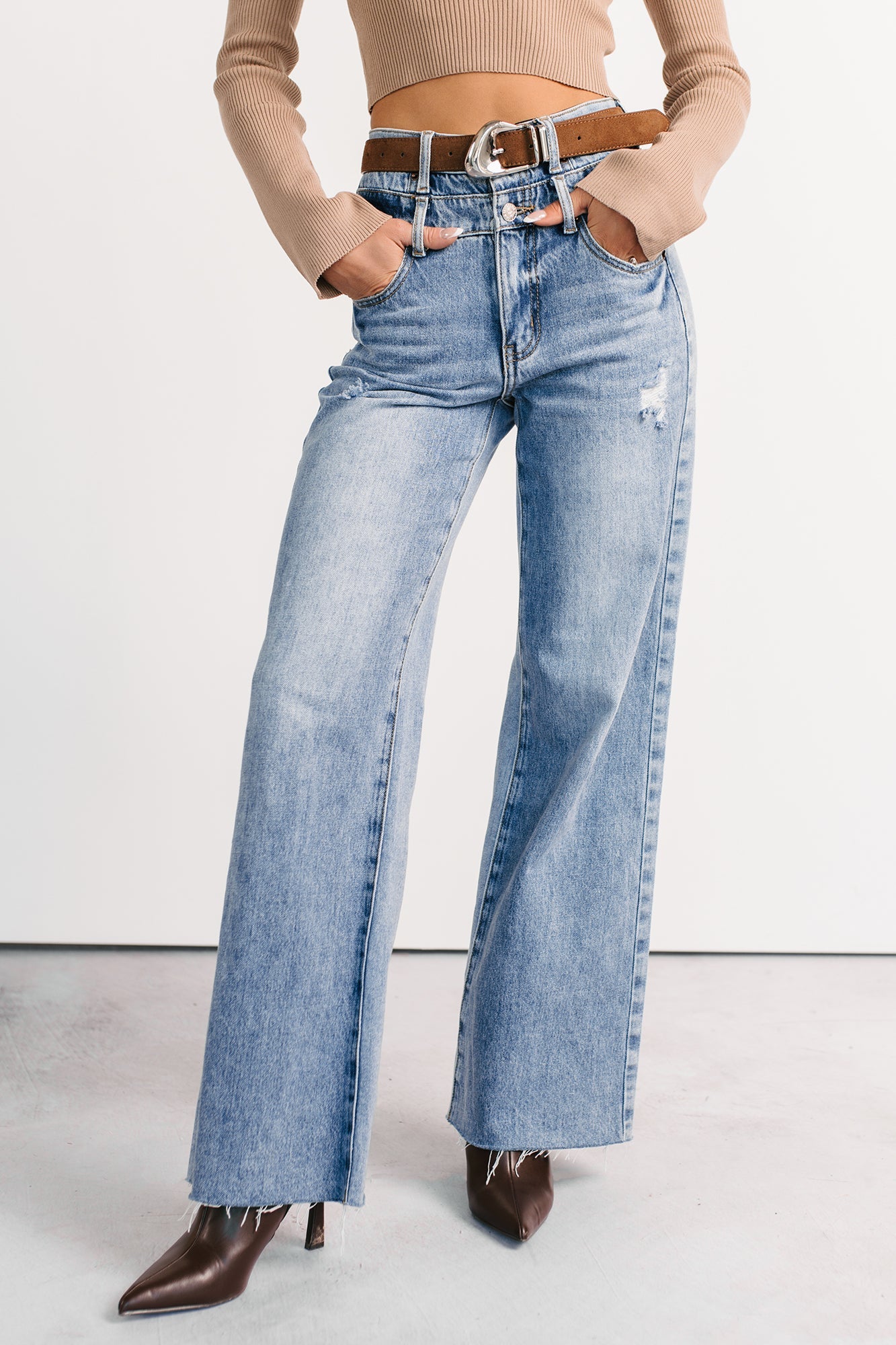 Xander High Rise Double Waist Saige Denim Jeans (Medium)