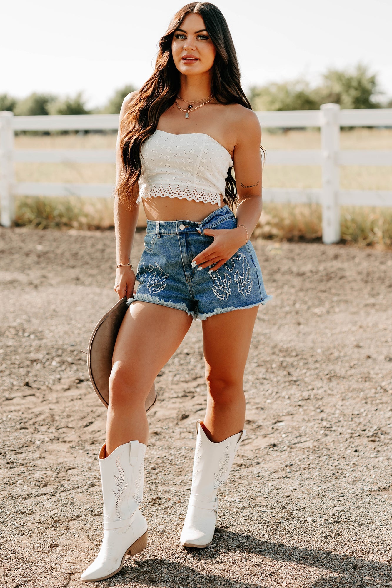 Wild Ride Ready Western Stitch Denim Shorts (Denim)