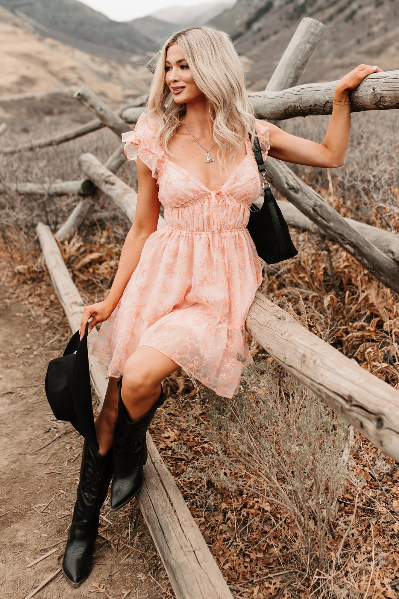 Petals In The Sun Chiffon Embroidered Mini Dress (Coral)