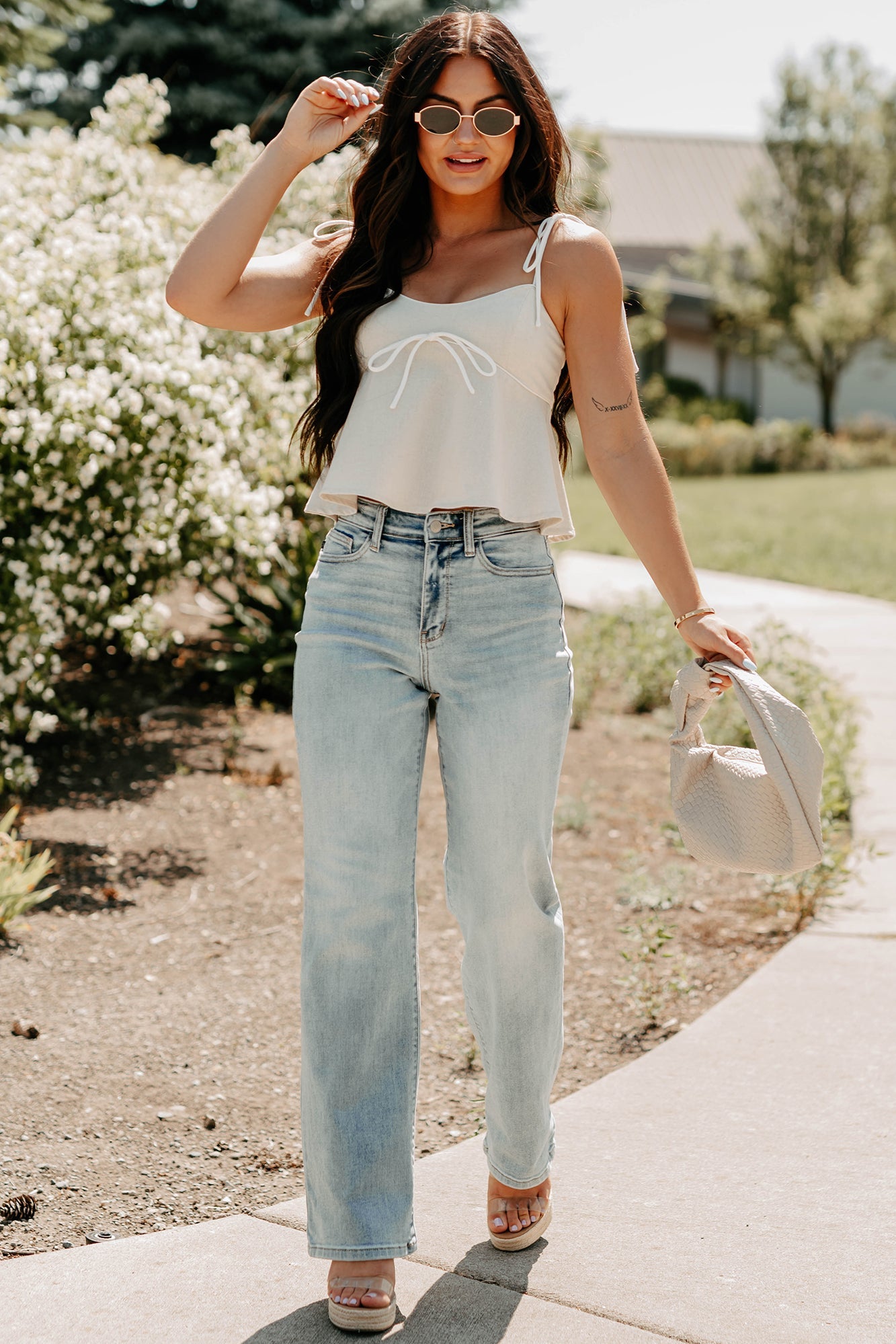 The Air I Breathe Linen Shoulder Tie Tank Top (Natural)
