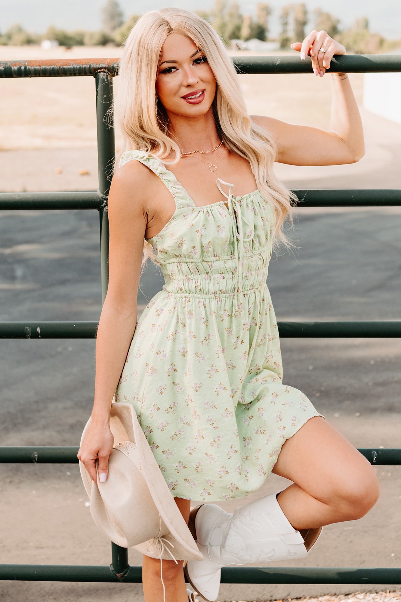 Perfect For You Floral Cutout Mini Dress (Sage)