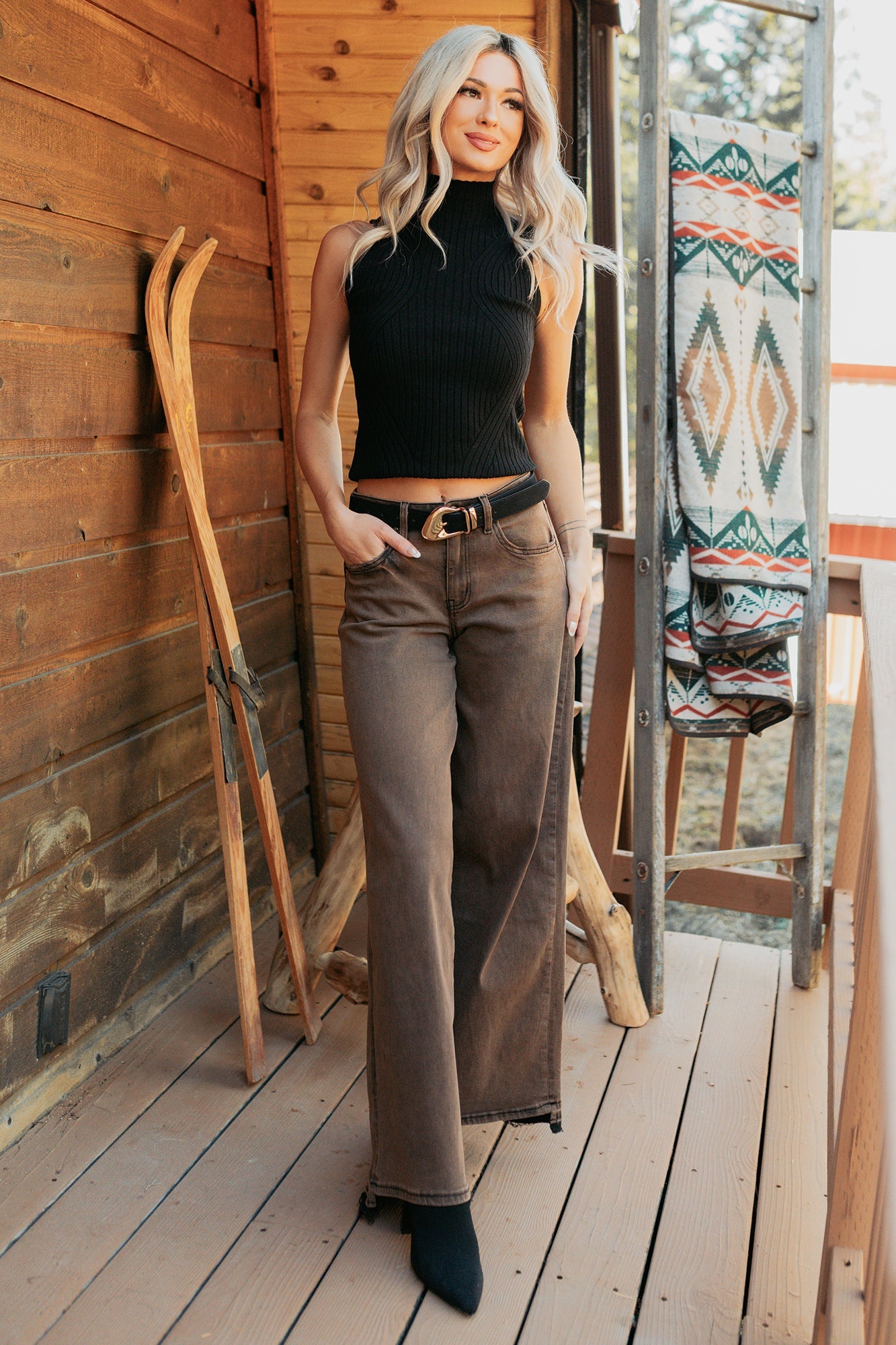 Valencia High Rise Wide Leg Mica Denim Jeans (Antique Bronze)