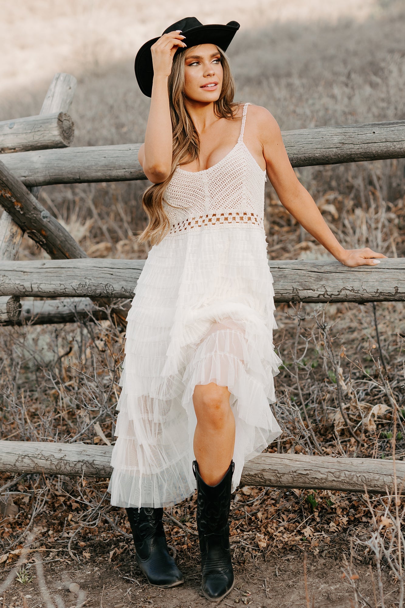 Sunlit Serenity Crochet Ruffle POL Dress (Natural)